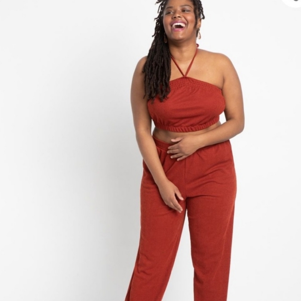 New Eloquii Textured Halter Crop Top 22/24 Red